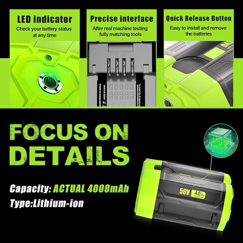 TenHutt 【مع مؤشر LED】 بطارية بديلة 3.5 أمبير في الساعة لطاقة بطارية EGO 56 فولت + BA2800T BA4200T متوافقة مع منشار تشذيب منفاخ الثلج... BA1400T، BA4200، BA2800 BA5600T in Kuwait