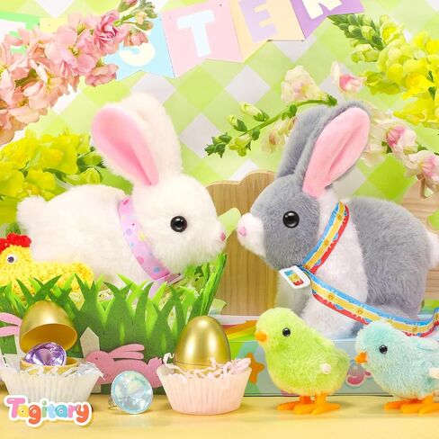 Tagitary Plush Easter Bunny Toys for Kids,Hopping Interactive Rabbit with Leash,Golden Egg,and Wind Up Toys,That Making Sounds,Wiggling Ears,Twitching Nose,Easter Basket Stuffers Gift for Toddlers in Saudi Arabia