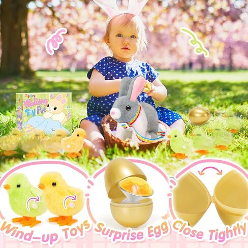 Tagitary Plush Easter Bunny Toys for Kids,Hopping Interactive Rabbit with Leash,Golden Egg,and Wind Up Toys,That Making Sounds,Wiggling Ears,Twitching Nose,Easter Basket Stuffers Gift for Toddlers in Saudi Arabia