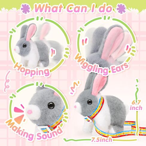 Tagitary Plush Easter Bunny Toys for Kids,Hopping Interactive Rabbit with Leash,Golden Egg,and Wind Up Toys,That Making Sounds,Wiggling Ears,Twitching Nose,Easter Basket Stuffers Gift for Toddlers in Saudi Arabia