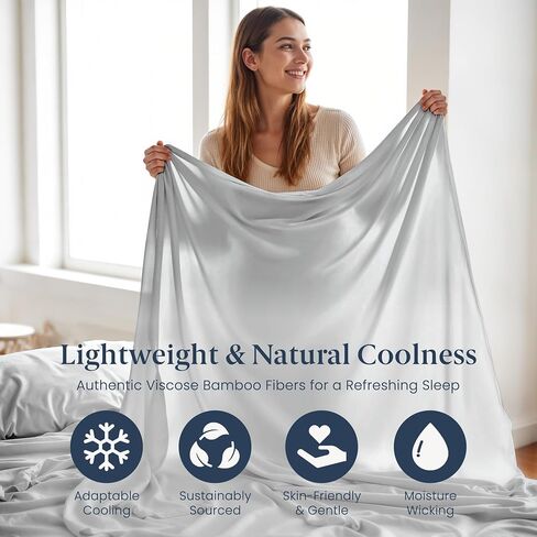 Ella Jayne Viscose Derived from Bamboo Sheets Set (4 Pieces) Queen Size, Ultra Soft & Luxuriously Cooling, Eco-Friendly Queen Sheet Set Deep Pockets 16 Inch (Silver) in Kuwait