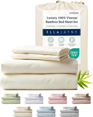 Ella Jayne Viscose Derived from Bamboo Sheets Set (4 Pieces) Queen Size, Ultra Soft & Luxuriously Cooling, Eco-Friendly Queen Sheet Set Deep Pockets 16 Inch (Silver) in Kuwait