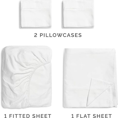 400 Thread Count Cotton Sheet Set - Queen Size 100% Cotton Sheets - Easily Fits 8" to 16" Mattress - Silky-Soft, Wrinkle Free, Breathable and Comfy - Deep Pockets & Hotel Quality Bedding Set - White in Kuwait