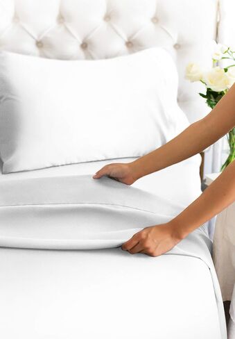 400 Thread Count Cotton Sheet Set - Queen Size 100% Cotton Sheets - Easily Fits 8" to 16" Mattress - Silky-Soft, Wrinkle Free, Breathable and Comfy - Deep Pockets & Hotel Quality Bedding Set - White in Kuwait