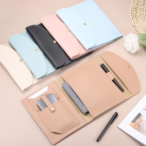 غلاف مخطط Patikil ، غلاف دفتر من الجلد A5 لبطاقات العمل مستندات دفتر ملاحظات مع زر بطاقة جيب PEN HOLDER in Kuwait