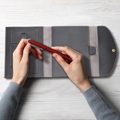 غلاف مخطط Patikil ، غلاف دفتر من الجلد A5 لبطاقات العمل مستندات دفتر ملاحظات مع زر بطاقة جيب PEN HOLDER in Kuwait