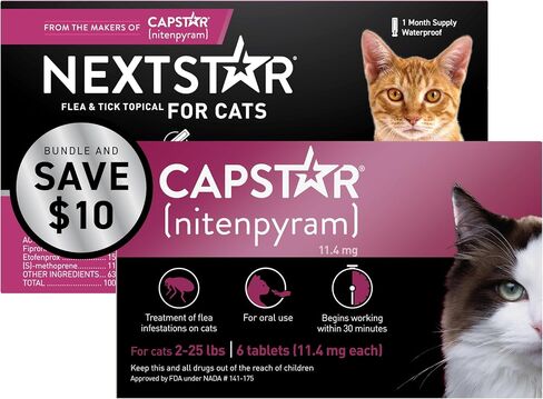 علاج البراغيث Capstar للقطط 2-25 رطل (6 جرعات) + براغيث NextStar والوقاية من القطط للقطط أكثر من 3.5 رطل (جرعة واحدة) in Kuwait