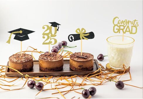 24pcs التخرج من القبعات العليا ، تختار التخرج كب كيك لزخارف كب كيك الغذاء - فئة 2025 كب كيك توفيات لوازم (الذهب) in Kuwait
