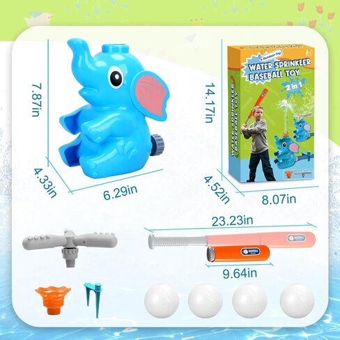 Summer Water Toys: Sprinkler Baseball Play Games with 2 Sprinkler Heads, 4 Baseballs, Outdoor Outside Pool Backyard Activities for Kids Ages 4-8, Toy for Toddlers Boys 3 4 5 6 8 12 Year Old in Saudi Arabia