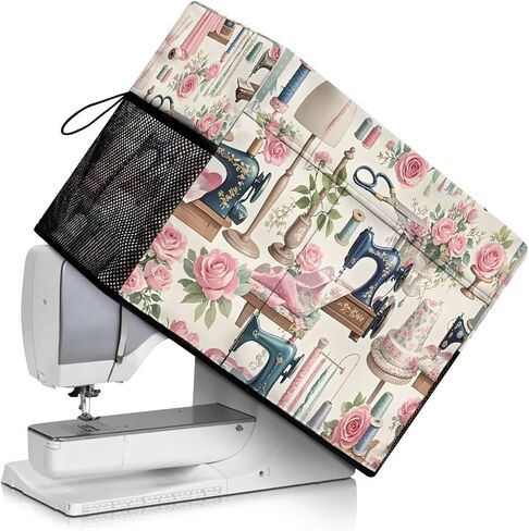 Elegant Sewing Element Sewing Machine Cover,Protective Cover with Side Handle and Sewing Essentials Pockets,Dust & Pet Hair Protection,Fits Standard Singer & Brother Machine in Kuwait