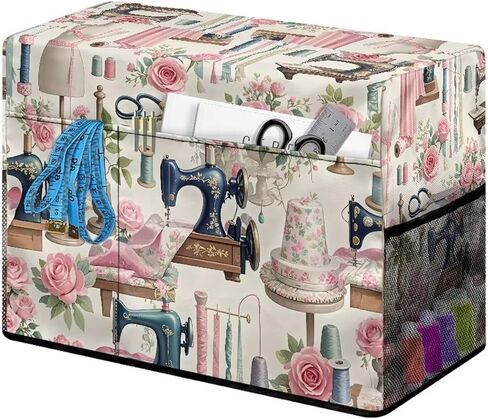 Elegant Sewing Element Sewing Machine Cover,Protective Cover with Side Handle and Sewing Essentials Pockets,Dust & Pet Hair Protection,Fits Standard Singer & Brother Machine in Kuwait