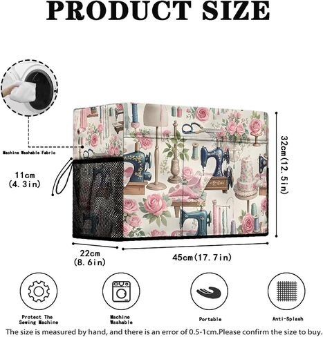 Elegant Sewing Element Sewing Machine Cover,Protective Cover with Side Handle and Sewing Essentials Pockets,Dust & Pet Hair Protection,Fits Standard Singer & Brother Machine in Kuwait