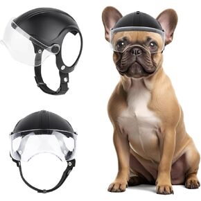 PETLESO Dog Helmet with Anti-UV Clear Goggles, Dog Motorcycle Helmet with Ear Holes, Drop-Down Biking Helmet, Adjustable Hat for Small Dogs Heads Protection