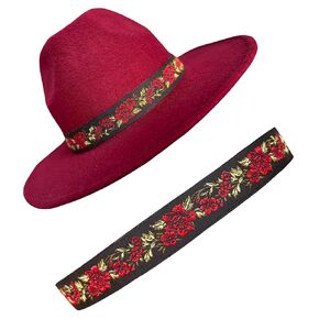 Red Rose Hat Band, Women Fedora Cowboy Hatband, Handmade Western Cowgirl Hat Belt (Red Rose)