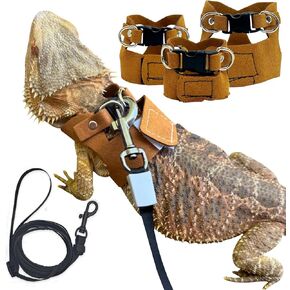 3 Pack Bearded Dragon Harness Leash Set Adjustable Soft Suede Leather Vest Harness with Retractable Leash, Small Animal Outdoor Walking Vest with Traction Rope