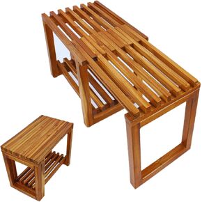 Adjustable Shower Stool Bench Chair - Premium Acacia Wood- Waterproof - Expands Up to 29.5 Inches - Extra Storage Shelf - Durable & Slip-Resistant -Perfect for Safe & Comfortable Bathing