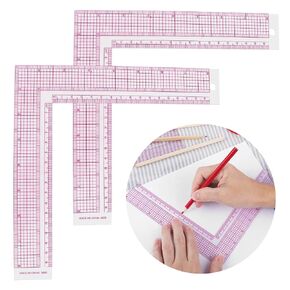 حاكم الخياطة البلاستيكي 2pcs حاكم الخياطة l-square حاكم الخياطة خياط حاكم 90 درجة واضحة للخياطة حاكم الأدوات الحرفية المحترفة لباس لباس خياطة الإمداد