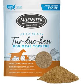 Muenster 3-in-1 Turke-Ducken-Chicken Dryze Drad Dog Food Topper (5oz)-مصنوع في الولايات المتحدة الأمريكية