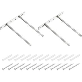 uxcell 2Set 2 Rods Floating Shelf Brackets, 6" 6 Holes Nickel Plating Iron Concealed Hidden Shelf Supports for Floating Wood Shelves, Silver