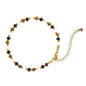 سوار Tiger’s Eye & Black Agate للنساء - مجوهرات بوهو مطلية بالذهب 14 كيل