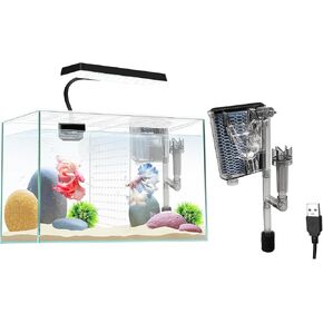 3 Gallon Glass Aquarium Starter Kits Small Fish Tank, with Another Spare USB Filter