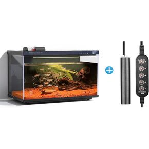 Wonderfactory Smart Aquarium Fish Tank 5 Gallon Starter kit ＆ 75W Fish Tank Heater, Self Cleaning System Efficiency Filter 7 Color LED Lights Automatic Feeder Temperature Display Monitor