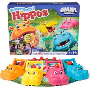 Spin Master Games, Hungry Hungry Hippos Giant Edition, Family Game for Indoor & Outdoor Fun with Oversized Board, Preschool Activity, Family & Kids, 2-4 Players, Easter Basket Stuffers, Ages 4 & Up