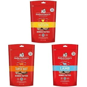 Stella & Chewy's Freeze-Dried Raw Dinner Patties Dog Food (Bundle of 3, 5.5 oz. Bags) - Chicken, Beef, Lamb