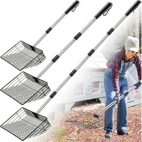 Chicken Poop Scooper, SUVEUS 10 inch Stainless Steel Coop Scoop, Adjustable 32"-67" Long, 5 in 1 Chicken Coops Shavings Shovel, Heavy Duty Sand Sifter Shovel
