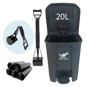 20L DOG ​​أنبوب القمامة علبة مع دواسة القدم ، 100 أكياس النفايات وملفقة أنبوب الحيوانات الأليفة السوداء - مجموعة كاملة من التخلص من نفايات الحيوانات الأليفة للاستخدام في الهواء الطلق