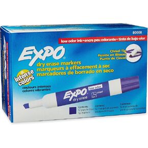 EXPO 80008 Low-Odor Dry Erase Markers, Chisel Tip, Purple, 12-Count