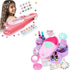 مجموعة طلاء الأظافر للأطفال ، مجموعة Gem Gem Stamper Kit ، Bling Hair Jewels for Girls Toys Kid Manicure Salon Studio Girl Stuff Girl Girl Ages 6 7 8 9 10 11 12