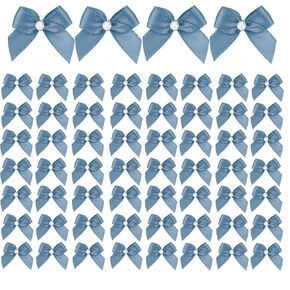 60pcs Mini Pastel Rainbow Satin Ribbon Bows with Pearl 1 Inch Colored Craft Bows Flowers Appliques DIY Craft for Sewing, Scrapbooking, Wedding, Gift,Christmas Decoration (Pastel)