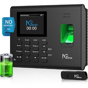NGTeco Time Clock, 2.4GHz WiFi Fingerprint Time Clocks with Battery, Clock in Machine for Employees Small Business with App for iOS Android (0 Monthly Fees)