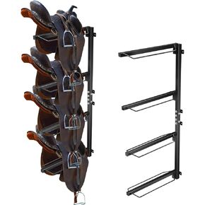 4 Tier Saddle Rack Wall Mount,Horse Saddle Storage Rack for Western and English Saddle - Heavy Duty Steel Stand Supports to 300LB, Holds Tack, Pad, Accessories etc for Horses-Black