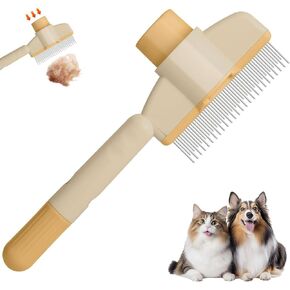 Pet Hair Removal Comb Flea Comb, New Cat Brush with Release Button Pet Hair Grooming Brush Supplies (Y+G) in Kuwait