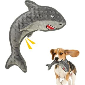 صرير متين متين Shark Dog Toy Plush لا قطن ملء ساعات تفاعلية من المرح الحفاظ على الجراء مشغول - رمادي