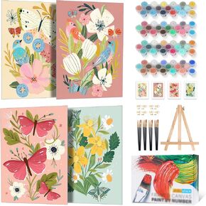 4 Pack Framed Paint by Numbers Kit for Adults Beginner with Wooden Easel, National Park Paint by Number Kits with Frame, DIY Acrylic Landscape Painting by Numbers for Home Wall Decor Gift 8x12 inch
