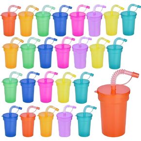 26 PCS Neon Sipper Cups ، 12 Oz Plastic with Lids and Straws ، Forms Party Tavor ، Bulk Coll for Birthday ، Muredary and Other Actures ، 8 Colors