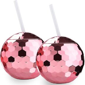 ALINK Disco Ball Cups with Straws, 20 OZ Silver Disco Party Tumbler, Taylor Birthday Party Decorations Cups for Bachelorette Party, Bride Shower, 1970s Nightclub Barbie, Pack of 2