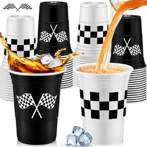24 PCS Flag Form Party Supplies Checkered Plastic Cup 16 Oz Carc Carc Cucs Cup Black and White Crity Cup for Racing Party Sports Phirsted Birthday Scensions