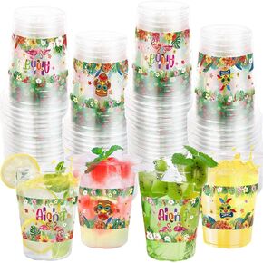 Worldbazaar 100 Pack Hawaii Luau Cups 12oz Aloha Tiki قابلة للتصرف في حفلات المشروبات الكؤوس هاواي في صيف شاطئ الشاطئ الإمدادات حفلة عيد ميلاد الشواء