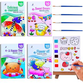 JUNQIU 4PACK POCKET BOING Watercolor Book ، الطلاء مع كتب المياه للأطفال الذين تتراوح أعمارهم بين 4-12 عامًا ، تلوين خالٍ من الفوضى للأطفال الصغار والفنون والحرف اليدوية للبنات فتيان حفلة عيد الميلاد