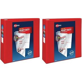 Avery Heavy-Duty View 3 Binder Ring Ring ، 4 بوصة واحدة من حلقات EZD ، و 4.5 بوصة العمود الفقري ، و 1 رابط أحمر (79326) (حزمة 2)