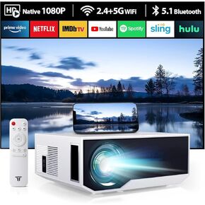جهاز عرض مع WiFi و Bluetooth ، 16000lumens Portable Mini Projector ، 4K يدعم 4K Full HD 1080p Movie Movie ، جهاز عرض ذكي متوافق مع Android/iOS/Windows/TV Stick/HDMI/USB