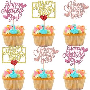 24 حزمة عيد أم سعيد Cupcake Cupcake مع Glitter Hollow Heart Love Mother Best Mom Cupcake Food تختار النساء عيد ميلاد سعيد لأم عيد الأزخ