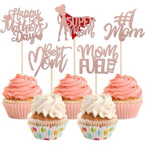 RSSTARXI 30 حزمة عيد أم سعيد Cupcake Topcake Glitter Heart Love الأم عيد ميلاد كب كيك تختار عمليات إزالة الأبعاد لأفضل أمي عشية أم عيد ميلاد عيد أم سعيد لوازم الحفلة متعددة الألوان