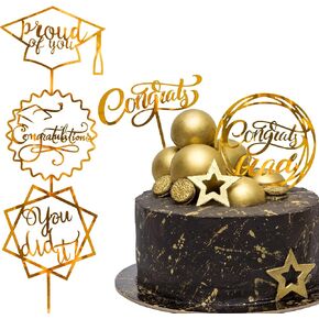 Whaline 2025 Graduation Cake Topper Gold Acrylic Cake Topper Congrats Grad You Did It Congratulations 5 Design Table Centerpiece Sticks Grad Party Food Appetizer Picks for Cakes Decor Supplies, 10pcs