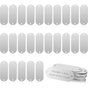 Aluminum Engraving Blanks - 25 Silver Metal Stamping Blanks - Rectangle Laser Engraving Tags with 2 Holes for Jewelry, Pet ID, Military Dog Tags, DIY Leather Art Craft Projects