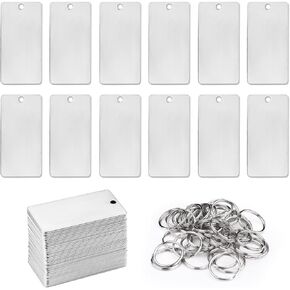 35 فراغات ختم المعادن ، الفولاذ المقاوم للصدأ DIY مفاتيح مفاتيح ، الفراغات النقش مع حلقة رئيسية ، علامات الكلب الفارغ المصقول المستطيل ، 2 × 1in